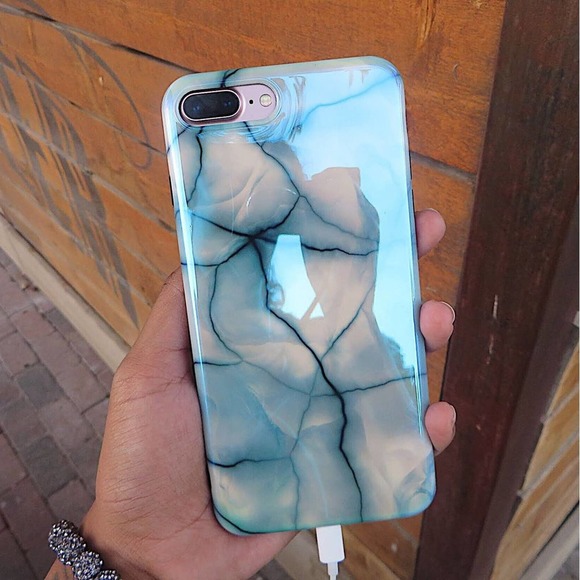 iPhone 7/8 Case NEW Green Tan Marble Print Silicone Glossy Cover - Picture 4 of 6